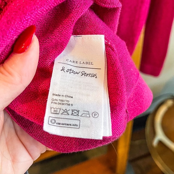 & Other Stories SZ S Hot Pink Sparkly Mock Neck Holiday Sweater! - Picture 7 of 9